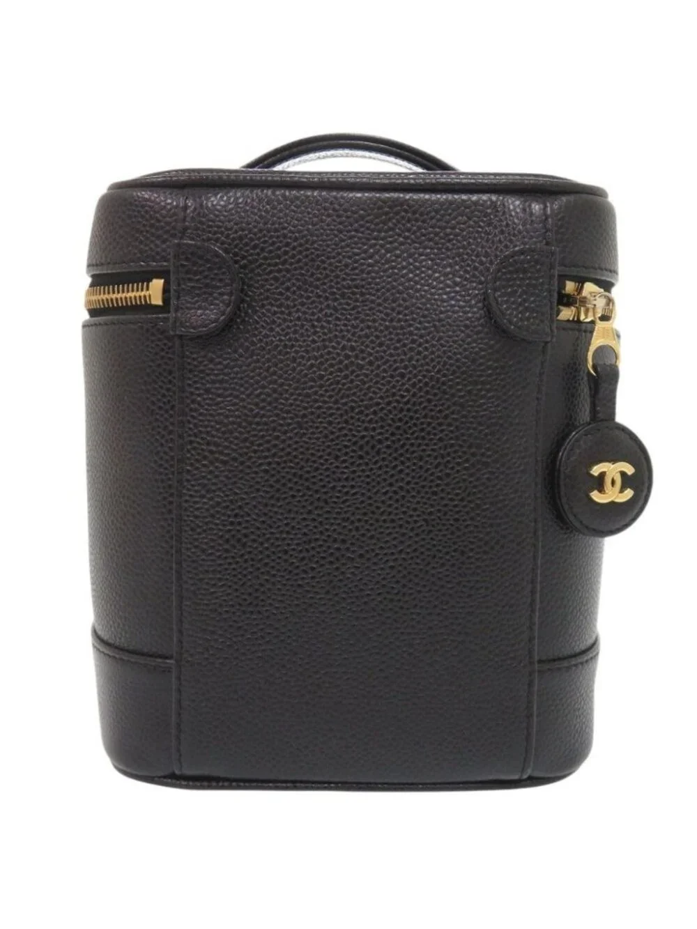 Chanel CC Logo Caviar Leather Black Gold Vanity Makeup Pouch
